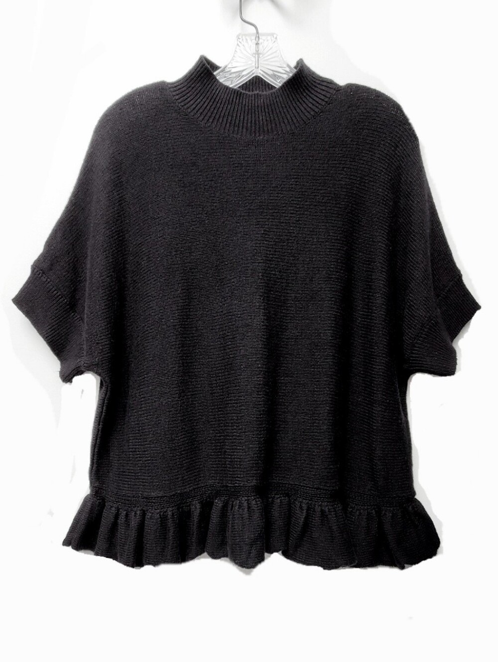 Broom Street Kate Spade Black Flounce Ruffle Hem Short Sleeves Sweater M